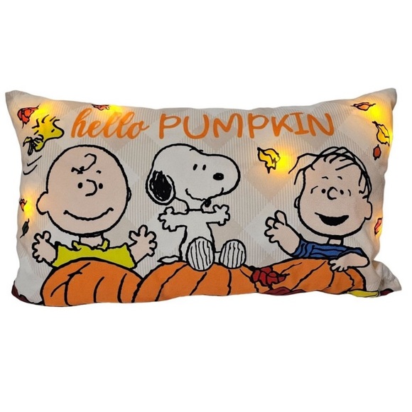 Peanuts Hello Fall Pillow Lights Up Charlie Brown Snoopy Linus Woodstock Leaves - Picture 1 of 2